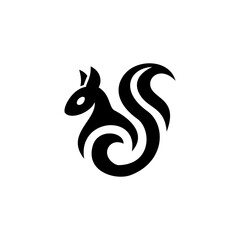 Stylized squirrel logo design in black silhouette with elegant curves and modern abstract lines