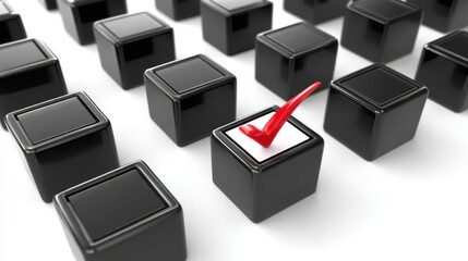 Obraz premium Numerous glossy black square cubes placed closely together on a white surface,