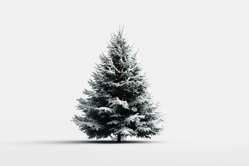 Fototapeta premium Snow covered Christmas tree on white background.