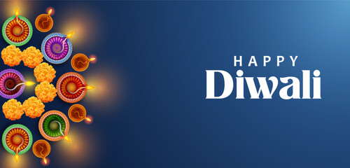 Fototapeta na wymiar burning diya on Happy Diwali Holiday background for light festival of India