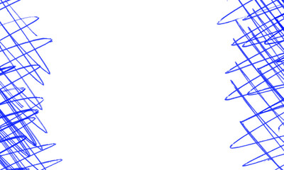 Abstract blue geometric shapes and lines forming textured borders on a dark canvas