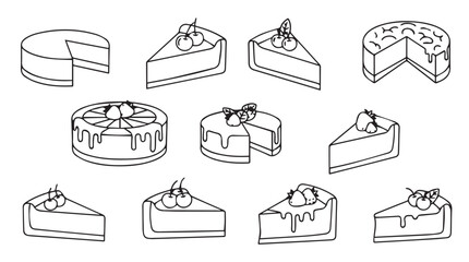 Delicious hand drawn cakes and slices dessert collection sketch style food art vector