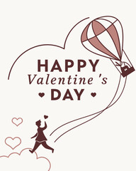 “Happy Valentine’s Day” elegant composition with heart silhouette, clean vector template for social media.
