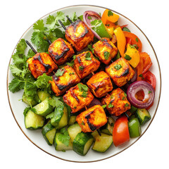 Paneer tikka with salad on transparent background