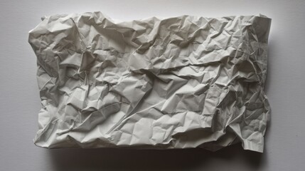 Obraz premium A crumpled white paper with numerous creases and folds lies on a neutral surface,