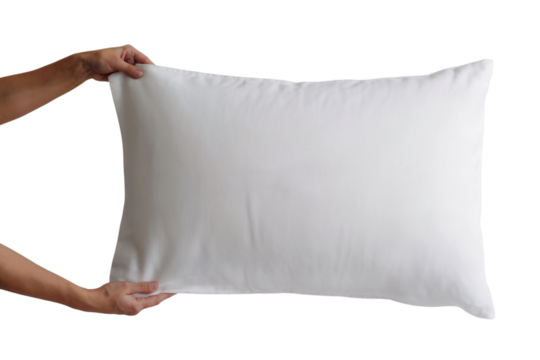  hand holding a soft pillow. Isolated on transparent background, png