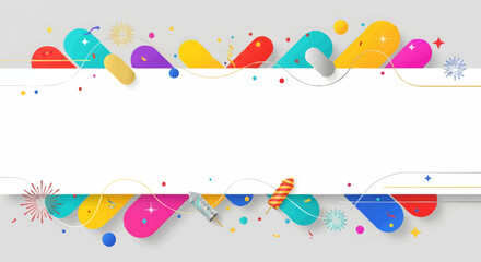 Festive Abstract Background with Colorful Shapes, Fireworks, and Blank Space for Celebration