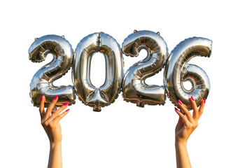 Reaching New Horizons in 2026: The year 2026 comes into focus as hands gracefully present reflective balloons, offering a glimpse into the future with optimism. 