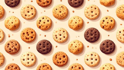Obraz premium Variety of round cookies, light beige background