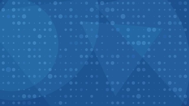 Dynamic pattern of glowing blue dots, loopable background of abstract rotating and floating geometric shapes, circles and triangles, modern professional backdrop