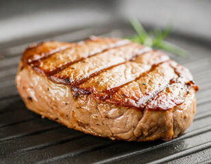 鉄板にグリルされたビーフステーキ