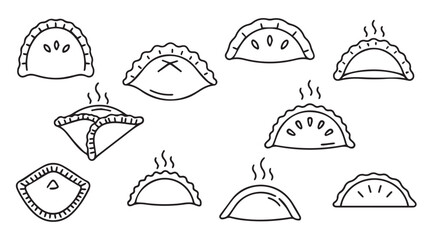 Hand drawn doodle collection of various savory and sweet dumplings steaming hot delicious food vector