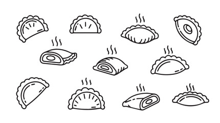 Hand drawn delicious dumplings and pastries featuring steam isolated on culinary art vector