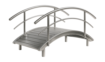Sleek stainless steel garden bridge, ideal for modern urban landscapes.