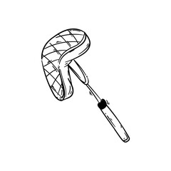 Steak barbecue pierced with fork doodle. Hand drawn icon sketch vector illustration