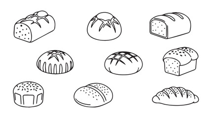 Artistic hand drawn collection of various baked bread loaves and rolls vector