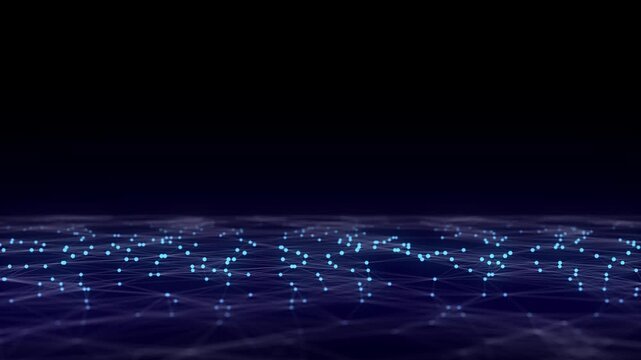 Abstract technology perspective grid. Detailed wireframe landscape with lines on colors background. Digital space with mesh. Concept connection big data. Futuristic technology backdrop. 3D rendering.