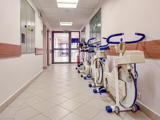 Hospital corridor with rehabilitation equipment