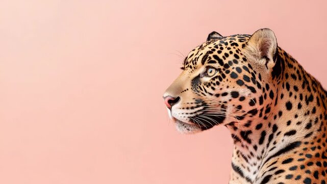 Close-up of leopard with peach background