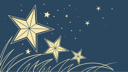 Stylized Stars Over Grass at Night Dreamy Celestial Illustration for Design Projects.