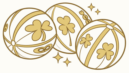 Three decorative eggs with shamrocks and gold stripes design element.