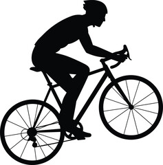 Obraz premium Cyclist on road bike silhouette, cycling sport illustration, fitness and endurance artwork, transportation design graphic, athletic lifestyle motion symbol