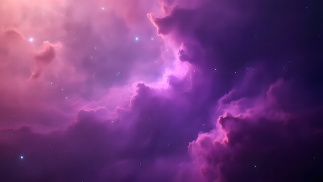 Vibrant purple and pink nebula with glowing stars in deep space