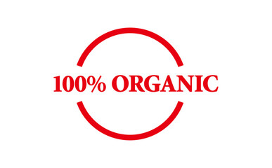 100% ORGANIC - 100% ORGANIC text written on Red Rubber Stamp 
