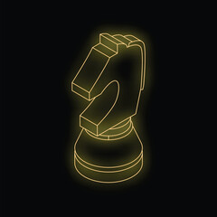 Naklejka na ściany i meble Neon yellow chess knight glowing on black background, concept for strategy, planning and games