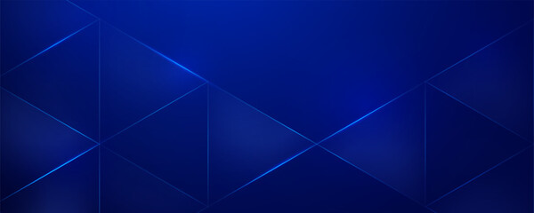 Obraz premium Blue geometric background with glowing lines and abstract triangles