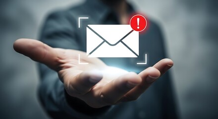 Person holds glowing email notification in hand digital communication concept modern technology concept