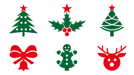 A collection of red and green christmas holiday icons