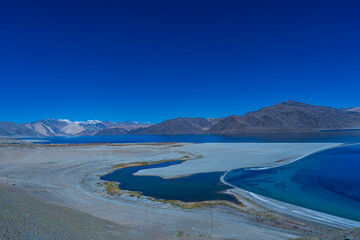 Beautiful landscape of the Pangong Tso Lake in Ladakh. Jammu and Kashmir, India.