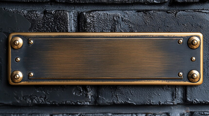 Elegant brushed gold plaque on dark brick wall surface Generative AI