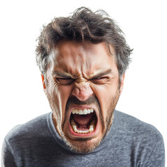 Man screaming in anger on transparent background