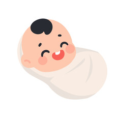 Smiling Baby Wrapped in White Blanket