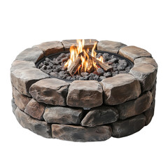 Stone fire pit burning on transparent background