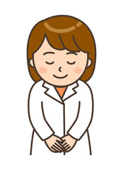 頭を下げてお辞儀する若い女性薬剤師のイラスト