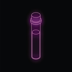 Purple neon test tube glowing on dark background, symbolizing scientific research and laboratory analysis