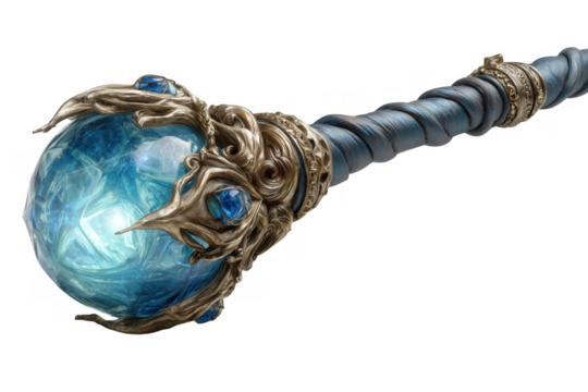 Ornate blue orb staff magical isolated on a transparent background