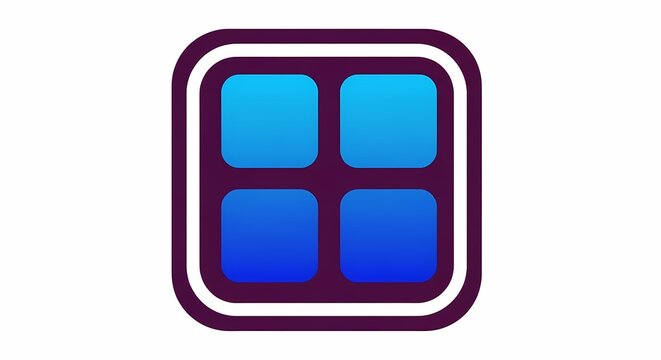 Blue App Icon with Four Squares in Rounded Purple Frame Isolated on White