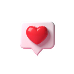 Valentine concept 3d red heart in speech bubble object isolated on pink background for graphic decorate. 3d render illustation with object