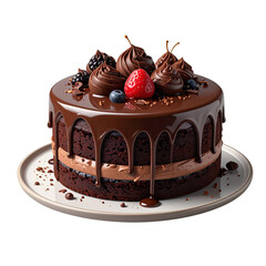 Chocolate cake on transparent background Remove png created with Generative AI, Clipping Path