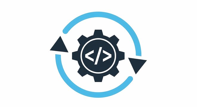Software Development Cycle Icon with Gear and Code Symbol - DevOps Technology