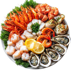 Seafood platter closeup on transparent background