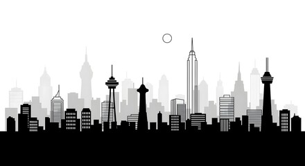 Fototapeta premium Modern vector skyline in line-art style with towers and clean outlines, ideal for minimalist projects and presentations.