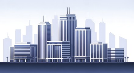 Obraz premium Sleek skyline artwork showing simple midrise towers in minimal style with smooth gradients, ideal for professional design projects.