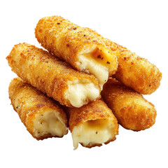 Stack of mozzarella sticks on transparent background