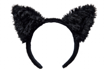 Black fuzzy cat ears headband image isolated on a transparent background