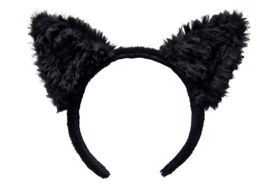 Black fuzzy cat ears headband image isolated on a transparent background